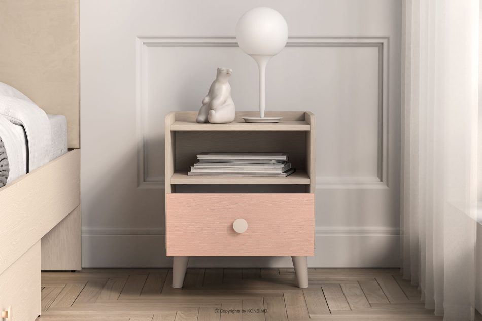PUNGI Nachttisch mit Schublade für Kinderzimmer rosa/beige rosa/beige - Foto 5