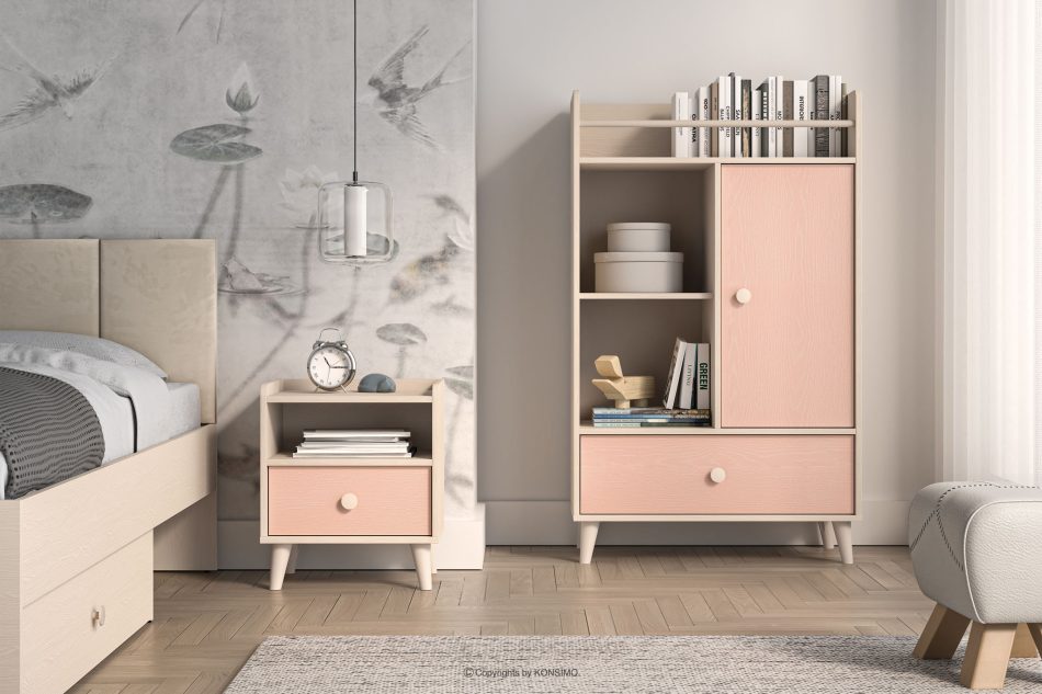 PUNGI Nachttisch mit Schublade für Kinderzimmer rosa/beige rosa/beige - Foto 8