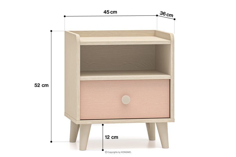PUNGI Nachttisch mit Schublade für Kinderzimmer rosa/beige rosa/beige - Foto 9