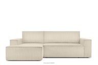 Kordstoff-Ecksofa links fürs Wohnzimmer mit Schlaffunktion & Bettkasten in cremefarben