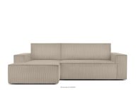 Kordstoff-Ecksofa links fürs Wohnzimmermit Schlaffunktion & Bettkasten in beigefarben