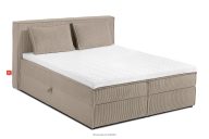 Doppelbett 140 cm mit Bettkasten aus beigefarbenem Kordstoff