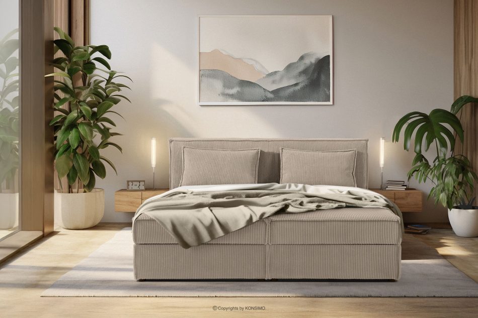 ROTI Doppelbett 180 cm mit Bettkasten aus beigefarbenem Kordstoff beige - Foto 14