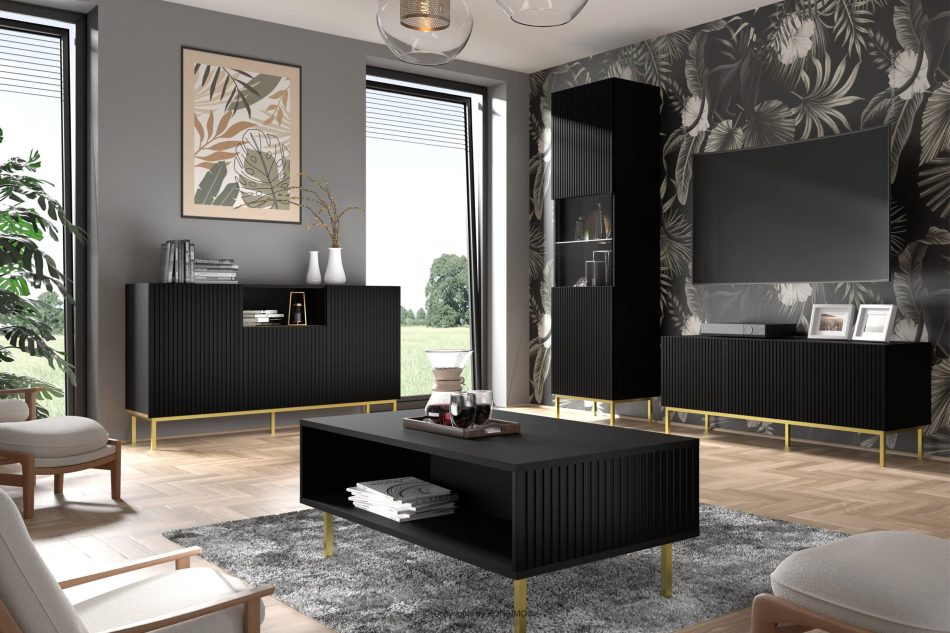 REMO Großer TV-Schrank auf goldenen Beinen schwarz schwarz - Foto 1