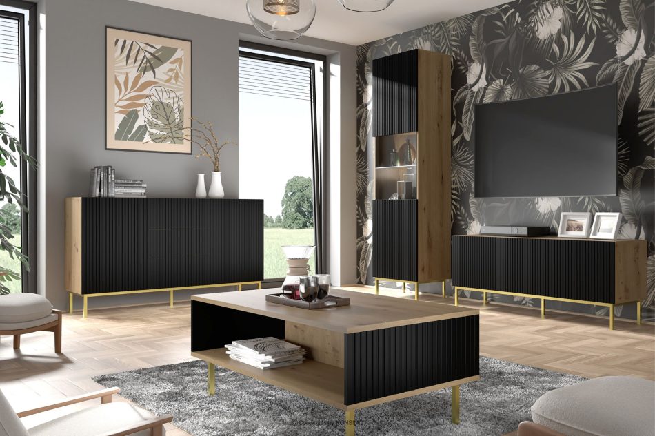 REMO Breiter TV-Schrank auf goldenen Beinen artisan eiche/schwarz artisan eiche/schwarz - Foto 1