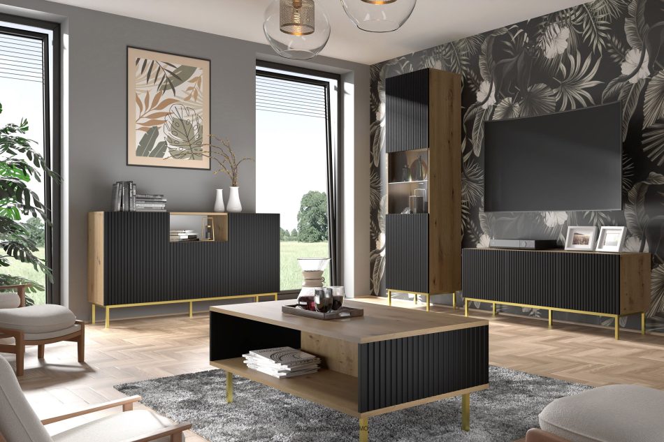 REMO Breiter TV-Schrank auf goldenen Beinen artisan eiche/schwarz artisan eiche/schwarz - Foto 3