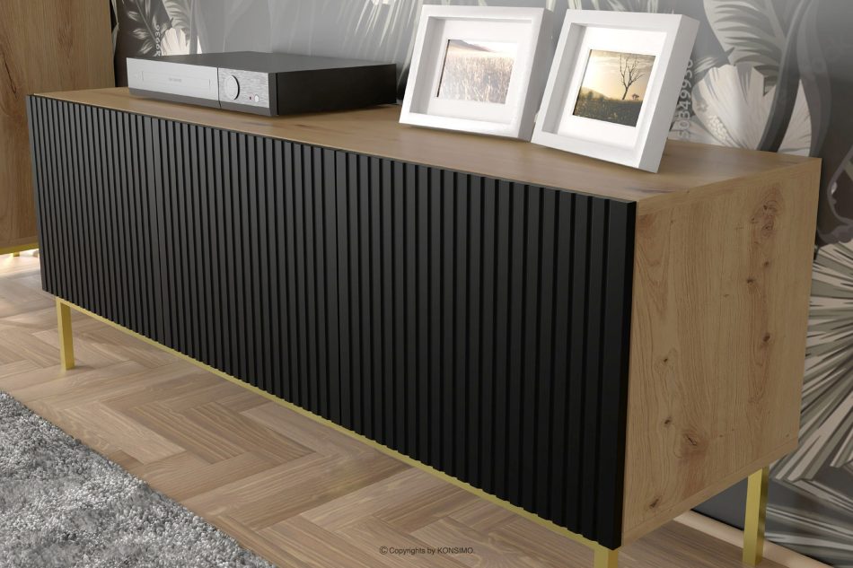 REMO Breiter TV-Schrank auf goldenen Beinen artisan eiche/schwarz artisan eiche/schwarz - Foto 4