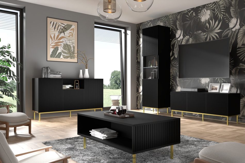 REMO Breiter TV-Schrank im eleganten Stil schwarz schwarz - Foto 1