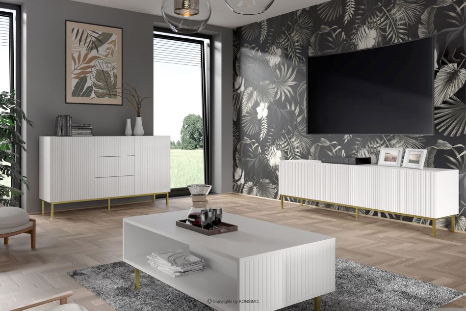 REMO Breiter TV-Schrank im eleganten Stil weiß weiß - Foto 1