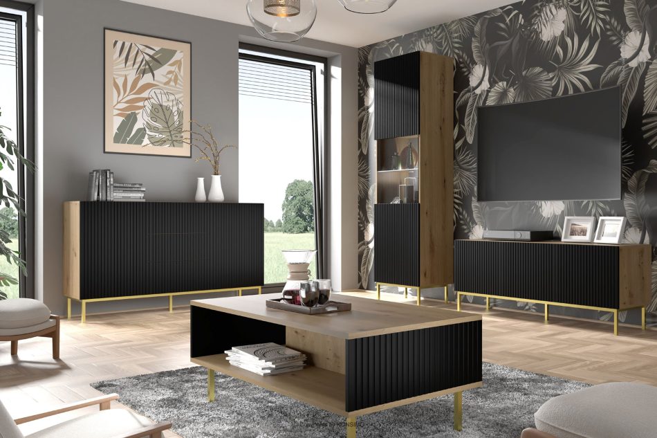 REMO 200cm TV-Schrank handwerklich eiche/schwarz artisan eiche/schwarz - Foto 1