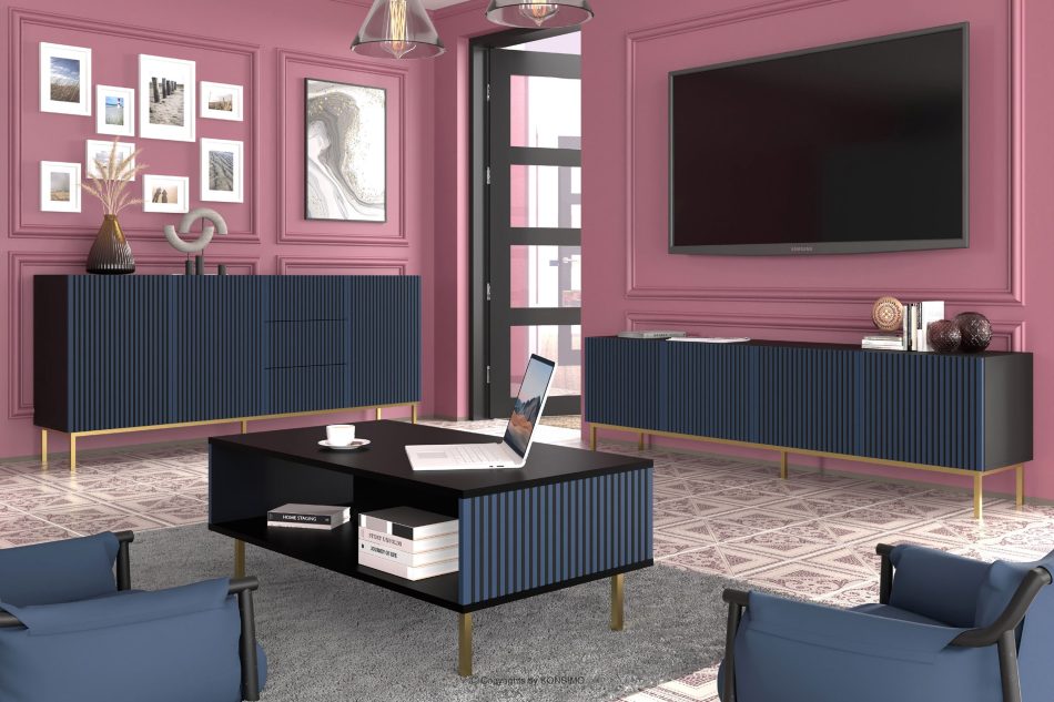 REMO TV-Schrank mit Flossen auf goldenen Beinen navy blue Schwarz/Marineblau - Foto 1
