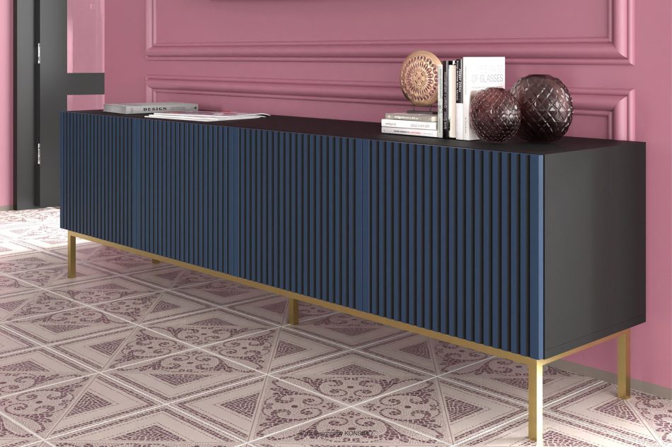 REMO TV-Schrank mit Flossen auf goldenen Beinen navy blue Schwarz/Marineblau - Foto 3