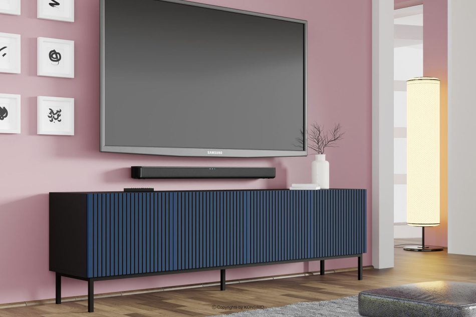 REMO TV-Schrank mit Lattenrosten schwarz/eiche artisan Schwarz/Marineblau - Foto 1