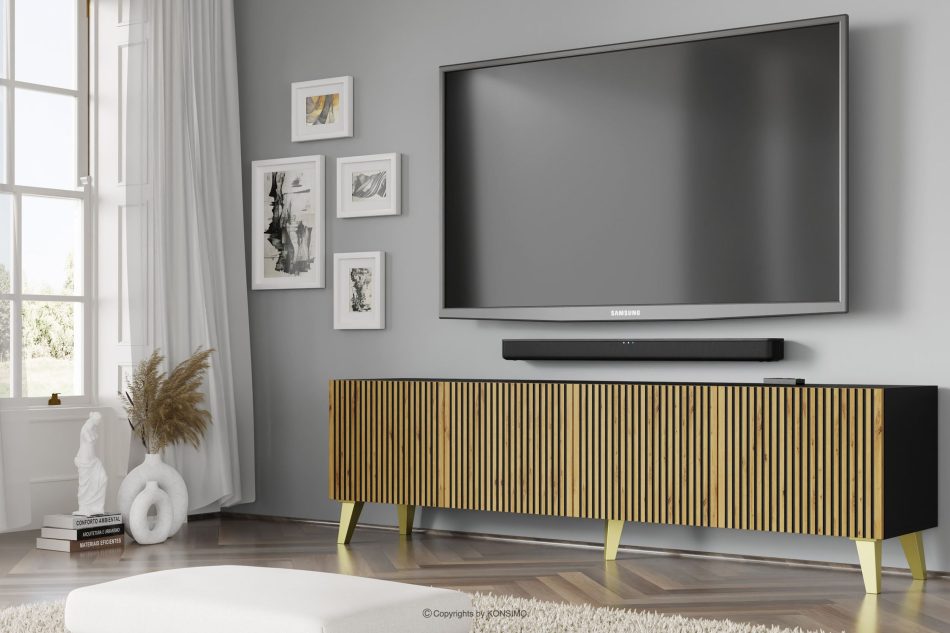 REMO TV-Schrank mit Rippen schwarz/eiche artisan schwarz/eiche artisan - Foto 1