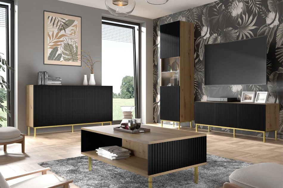 REMO 200cm TV-Schrank für TV handwerklich eiche/schwarz artisan eiche/schwarz - Foto 1