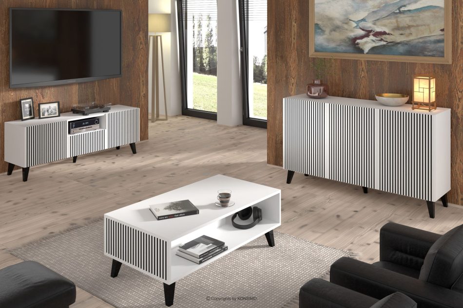 REMO TV-Schrank modern mit Rippen weiß/schwarz weiß/schwarz - Foto 3