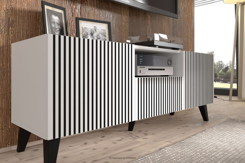 REMO TV-Schrank modern mit Rippen weiß/schwarz weiß/schwarz - Foto 4