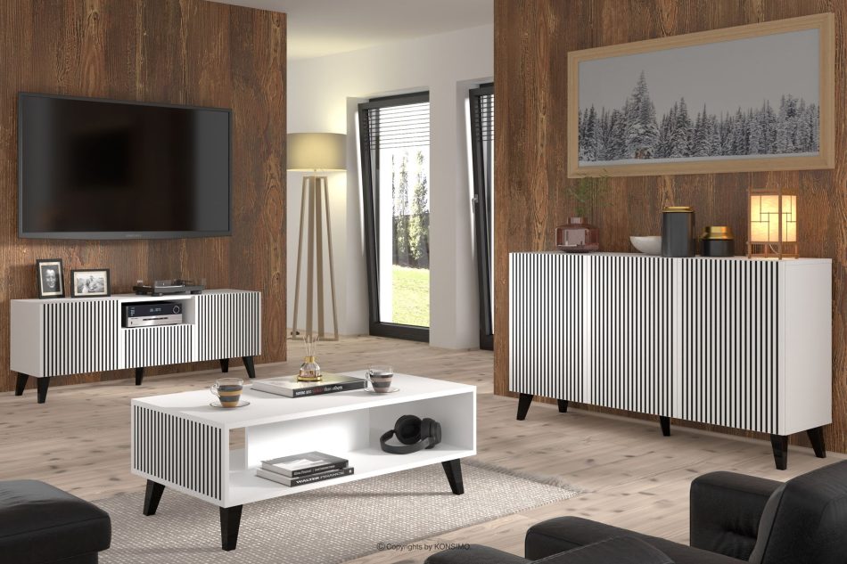 REMO Kommode modern mit Keder weiß/schwarz weiß/schwarz - Foto 1