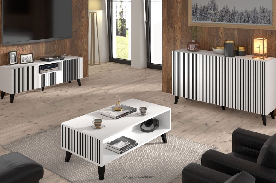 REMO Kommode modern mit Keder weiß/schwarz weiß/schwarz - Foto 3
