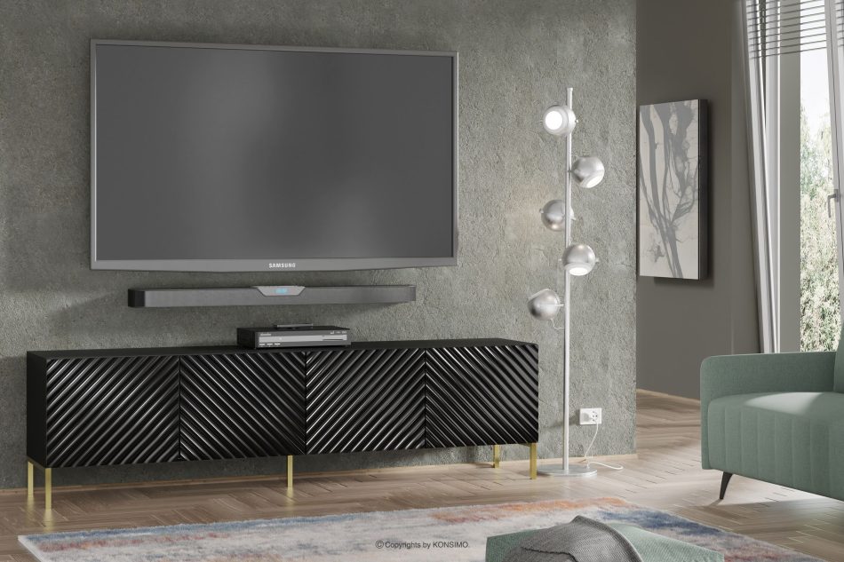 ADENO TV Schrank auf Beinen schwarz glänzend schwarz - Foto 1