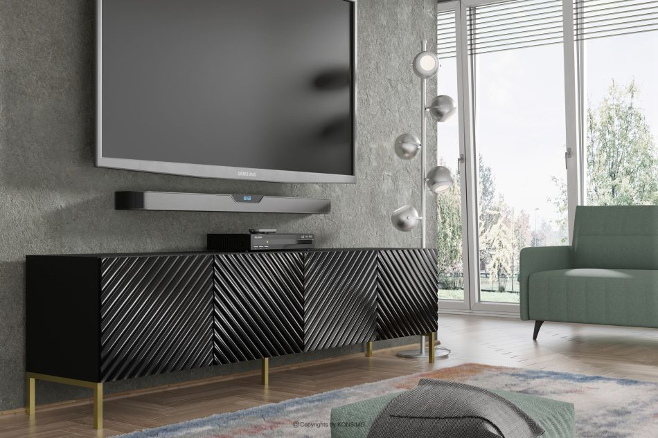 ADENO TV Schrank auf Beinen schwarz glänzend schwarz - Foto 3