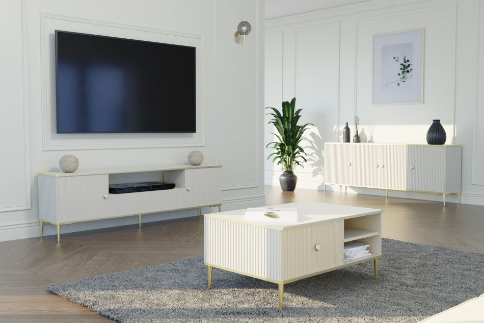 TULA TV Glamour Schrank auf goldenen Beinen creme Creme - Foto 1