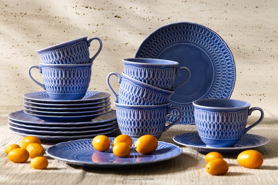 CMIELOW SOFIA Kaffeeservice 6 Stück (18 tlg.) aus Porzellan marineblau blau - Foto 1