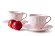 Kaffeetasse und Untertasse 2 tlg. aus Porzellan rosa