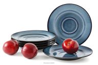 Untertasse 6 tlg. blau/schwarz matt