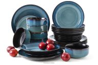Tafelservice 6 Personen (24 tlg.) Reaktivglasur blau/schwarz matt