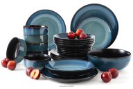 Tafelservice für 6 Personen (25 tlg.) reaktive Glasur blau/schwarz matt