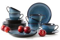 Kaffeeset 6 Personen (18 tlg.) Reaktivglasur blau/schwarz matt