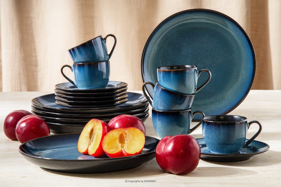 BALI Espresso-Kaffee-Set 6 Personen (18 tlg.) Reaktivglasur blau/schwarz matt blau/schwarz matt - Foto 1