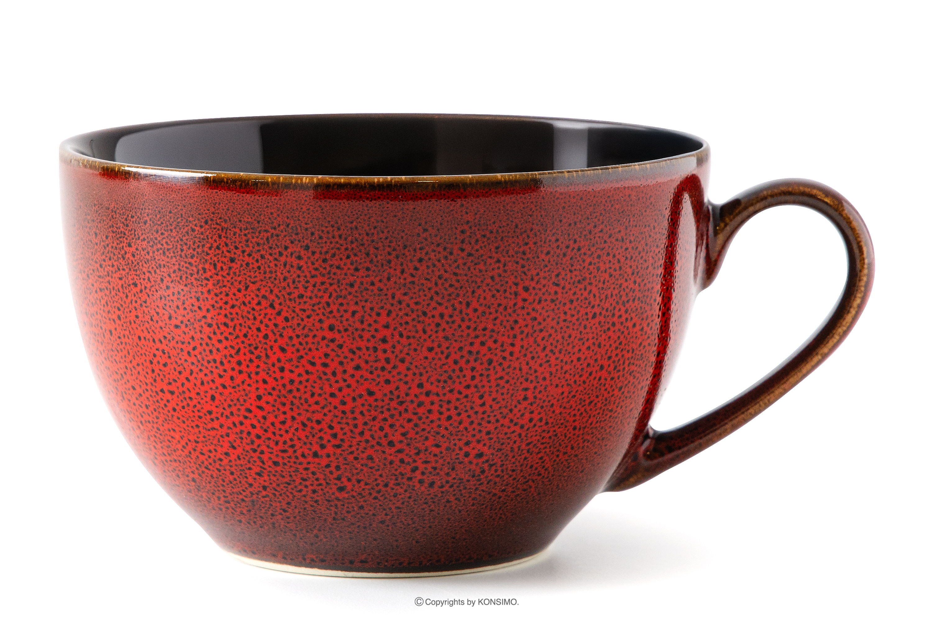 Kaffeetasse Keramik / reaktive Glasur rot/schwarz glänzend