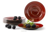 Kaffeetasse Untertasse Keramik / reaktive Glasur rot/schwarz glänzend 6 tlg.