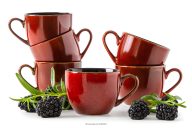 Espressotasse Keramik / reaktive Glasur rot/schwarz glänzend 6 tlg.