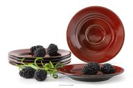 Espressotasse Untertasse Keramik / reaktive Glasur rot/schwarz glänzend 6 tlg.