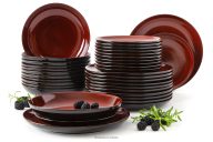 Tafelservice Keramik / reaktive Glasur rot/schwarz glänzend 12-Personen (36 tlg.)