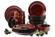 Tafelservice Keramik / reaktive Glasur rot/schwarz glänzend 6-Personen (24 tlg.)