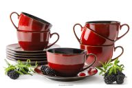 KaffeeserviceKeramik / reaktive Glasur rot/schwarz glänzend 6-Personen (12 tlg.)