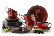 KaffeeserviceKeramik / reaktive Glasur rot/schwarz glänzend 6-Personen (18 tlg.)