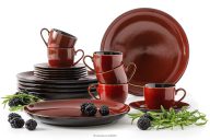 Espresso-Kaffee-Set Keramik / reaktive Glasur rot/schwarz glänzend 6-Personen (18 tlg.)