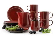 Teeservice Keramik / reaktive Glasur rot/schwarz glänzend 6-Personen (13 tlg.)