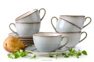 Kaffeeservice Keramik / reaktive Glasur grau/blau/weiß 6-Personen (12 tlg.)