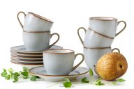 Kaffeeservice espresso Keramik / reaktive Glasur grau/blau/weiß 6-Personen (12 tlg.)