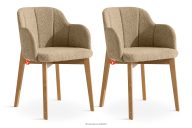 Polsterstuhl auf Holzbeinen Bouclé-Stoff dunkelbeige 2 tlg.