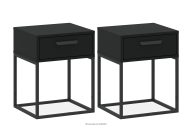 Schwarzer Nachttisch mit Schublade, 2 Tlg.