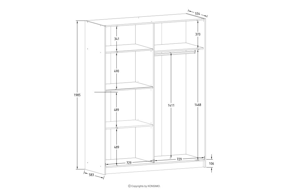 CASTARI Schwebetürenschrank mit Lamellen und Spiegel schwarz/Eiche-Artisan schwarz/Eiche-Artisan - Foto 5