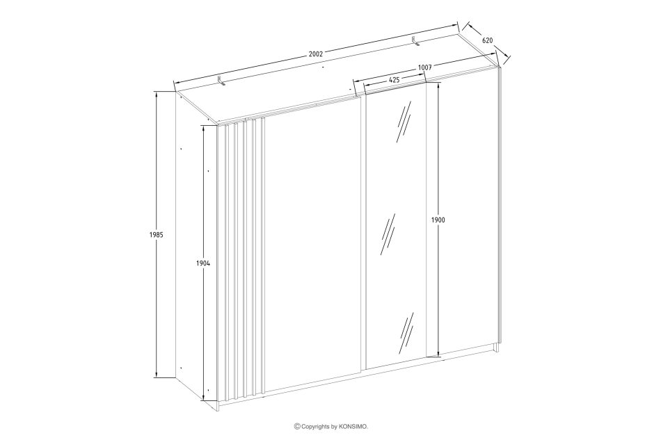 CASTARI Schwebetürenschrank mit Spiegel und Lamellen weiß/Eiche-Artisan weiß/Eiche-Artisan - Foto 3
