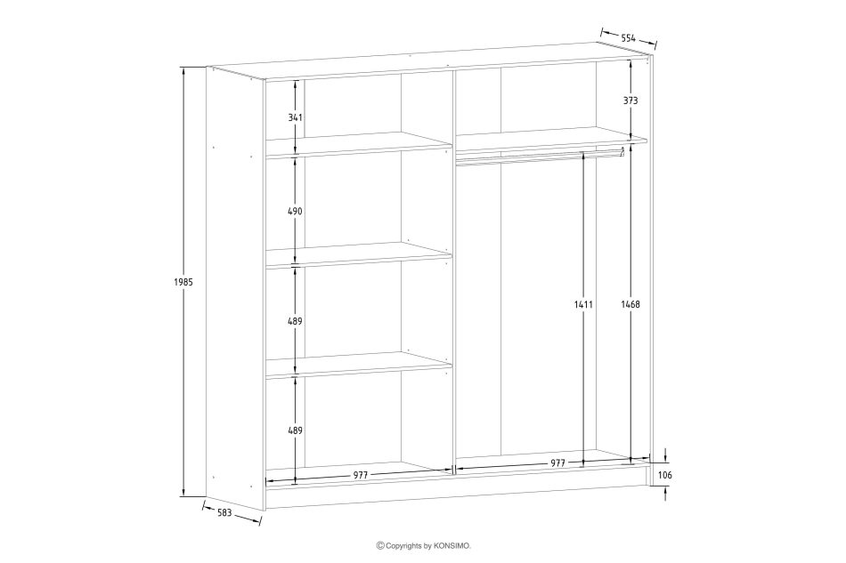 CASTARI Schwebetürenschrank mit Spiegel und Lamellen weiß/Eiche-Artisan weiß/Eiche-Artisan - Foto 4